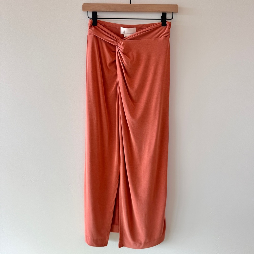 Anthropologie Junie Twist Front Midi Skirt | Terracotta Rust Orange | Womens XS - Picture 4 of 9